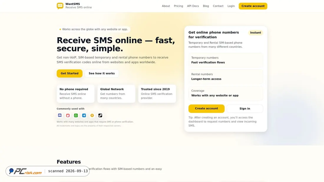 Capture d’écran de wantsms.com