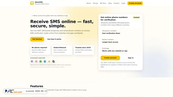 Capture d’écran de wantsms.com