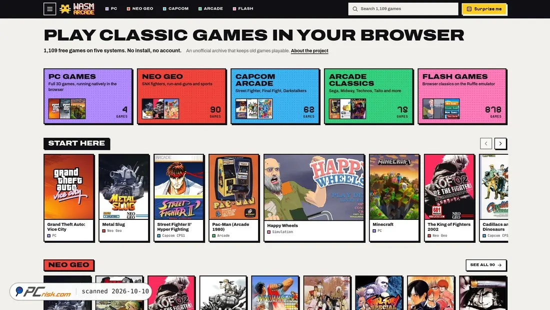 Screenshot of wasmarcade.com