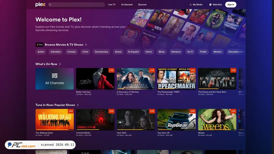 Capture d’écran de watch.plex.tv