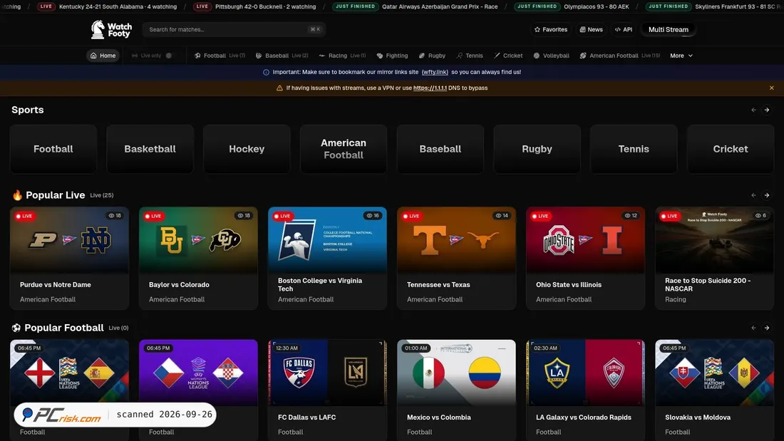 Screenshot of watchfooty.st