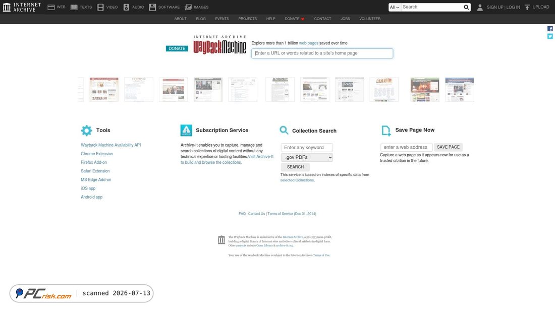Screenshot of web.archive.org