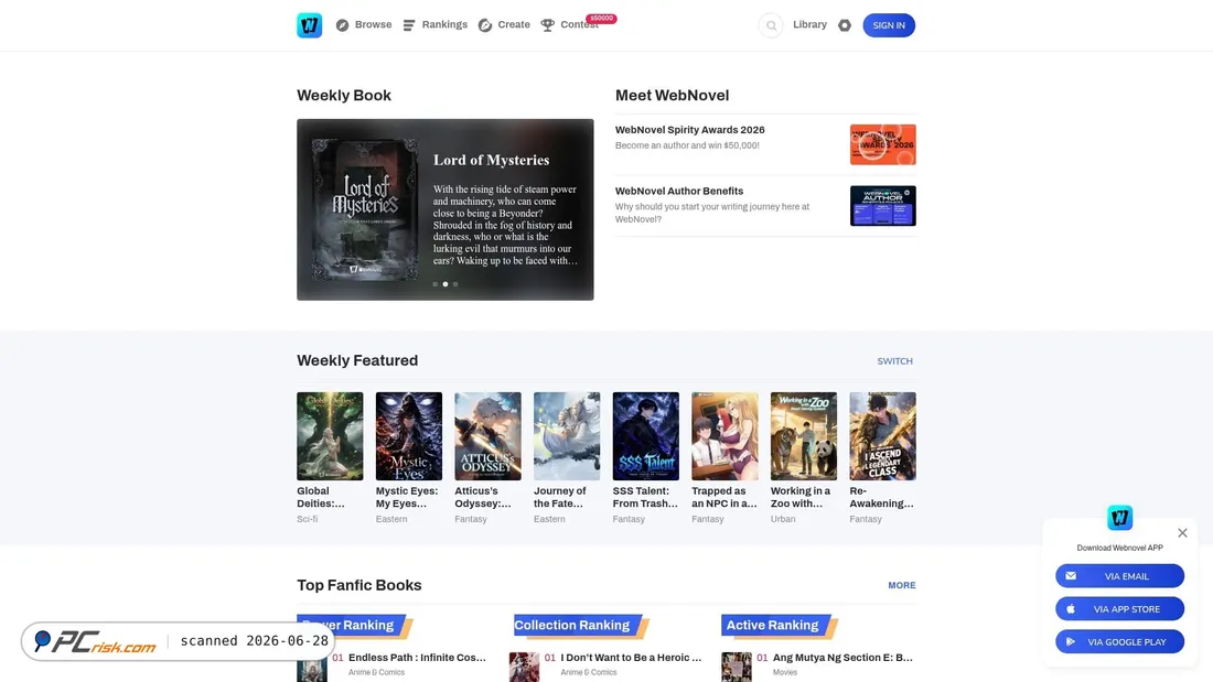 Screenshot of webnovel.com