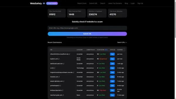 Screenshot di websafely.app