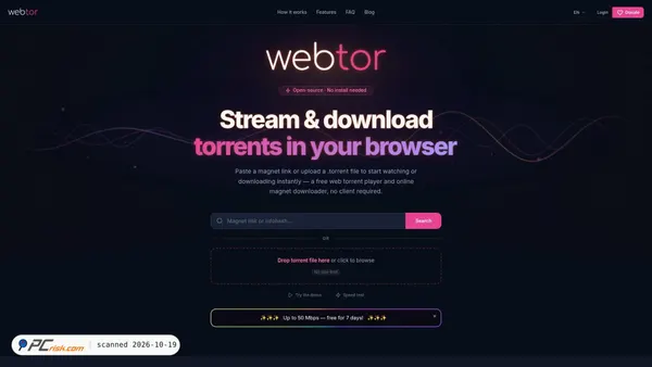 Captura de ecrã de webtor.io