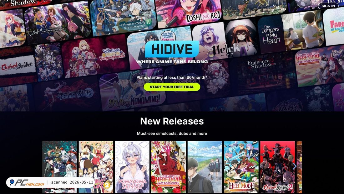 Screenshot von welcome.hidive.com