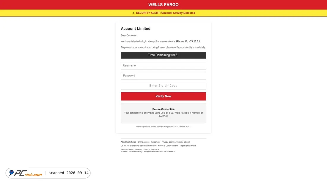 Captura de pantalla de wellsfargoverify.net
