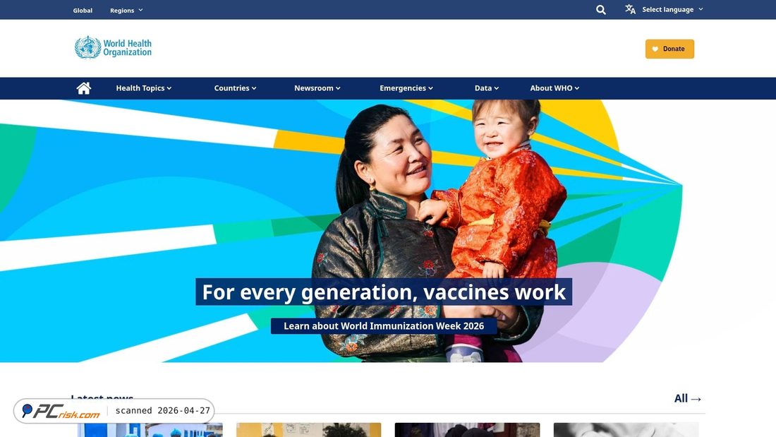 Screenshot of who.int