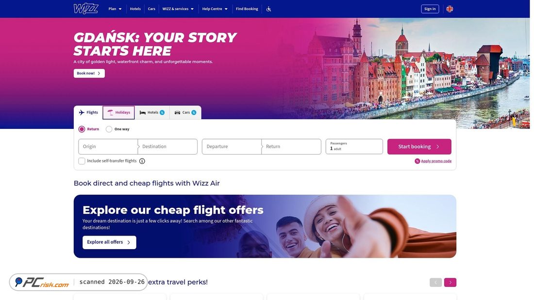 Captura de ecrã de wizzair.com