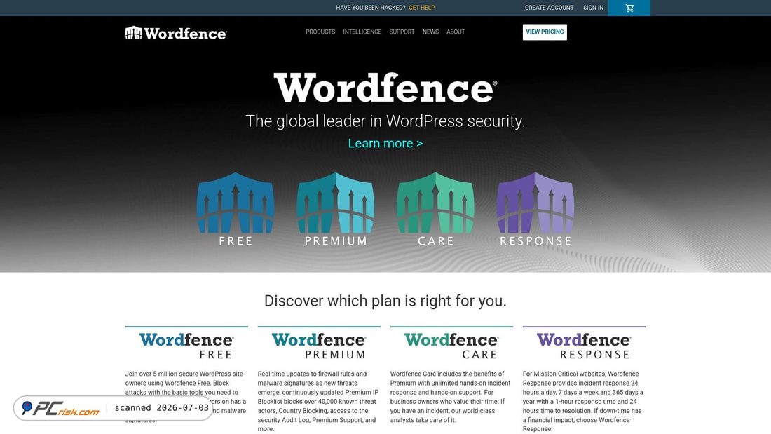 Screenshot of wordfence.com