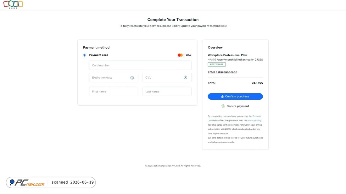 Screenshot of workplace.zohomail.support