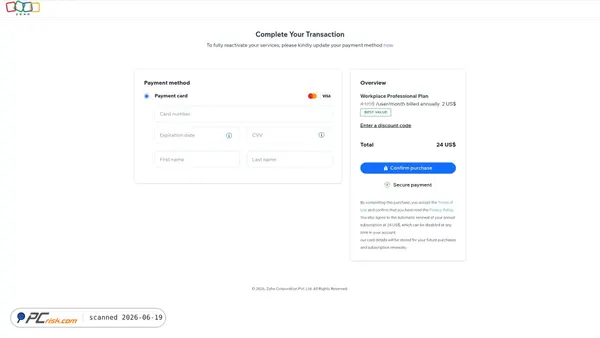workplace.zohomail.support screenshot
