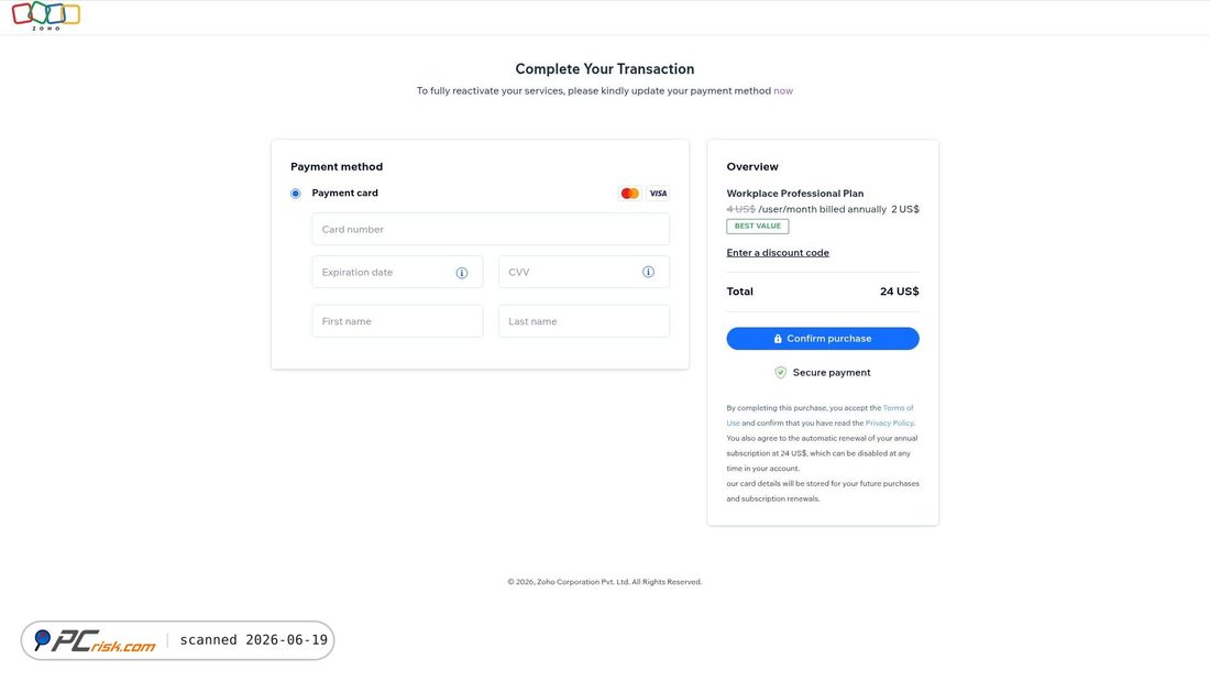 Screenshot of workplace.zohomail.support