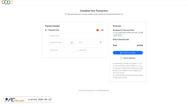 workplace.zohomail.support screenshot