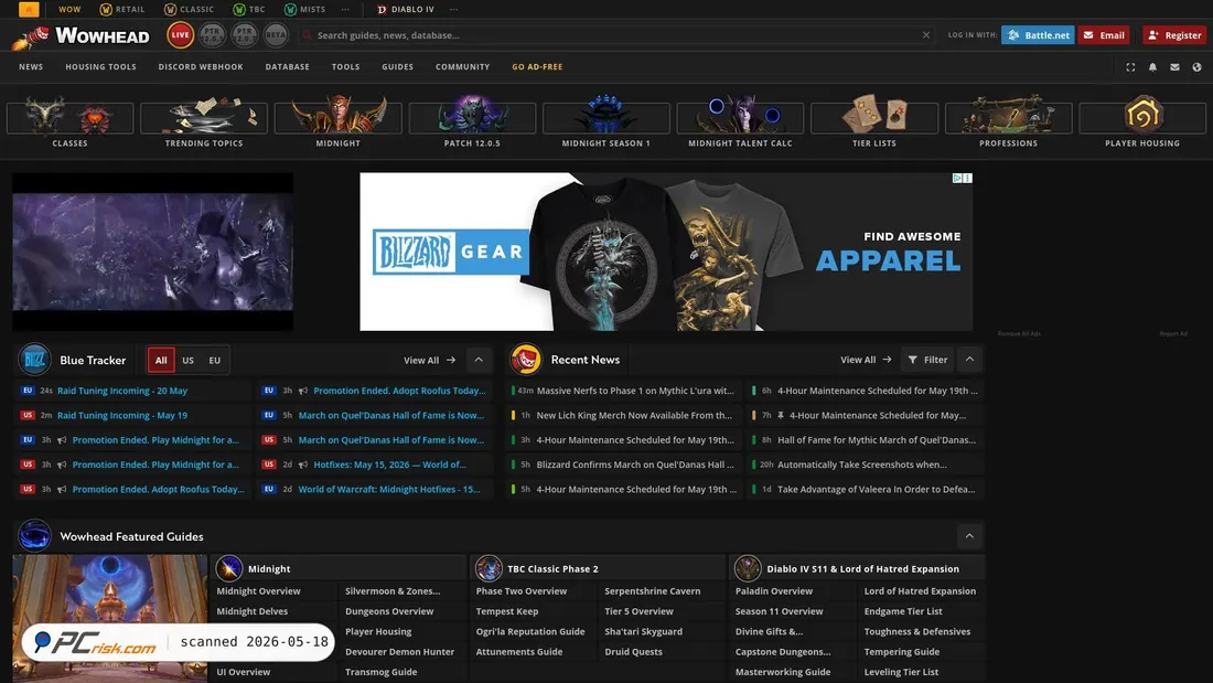 Screenshot of wowhead.com