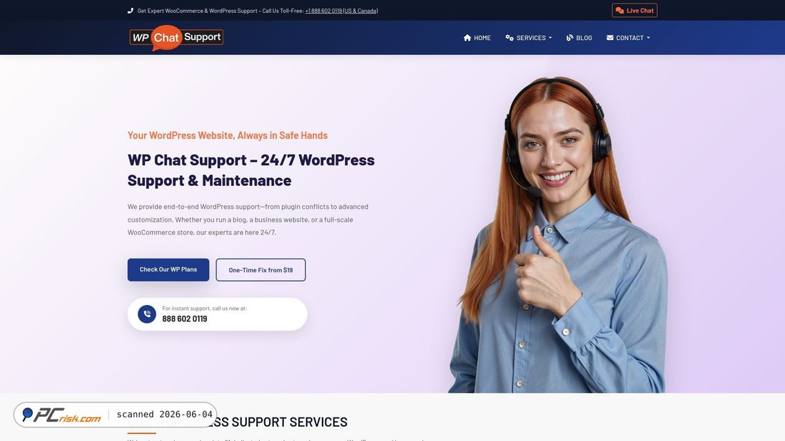 Screenshot von wpchatsupport.com