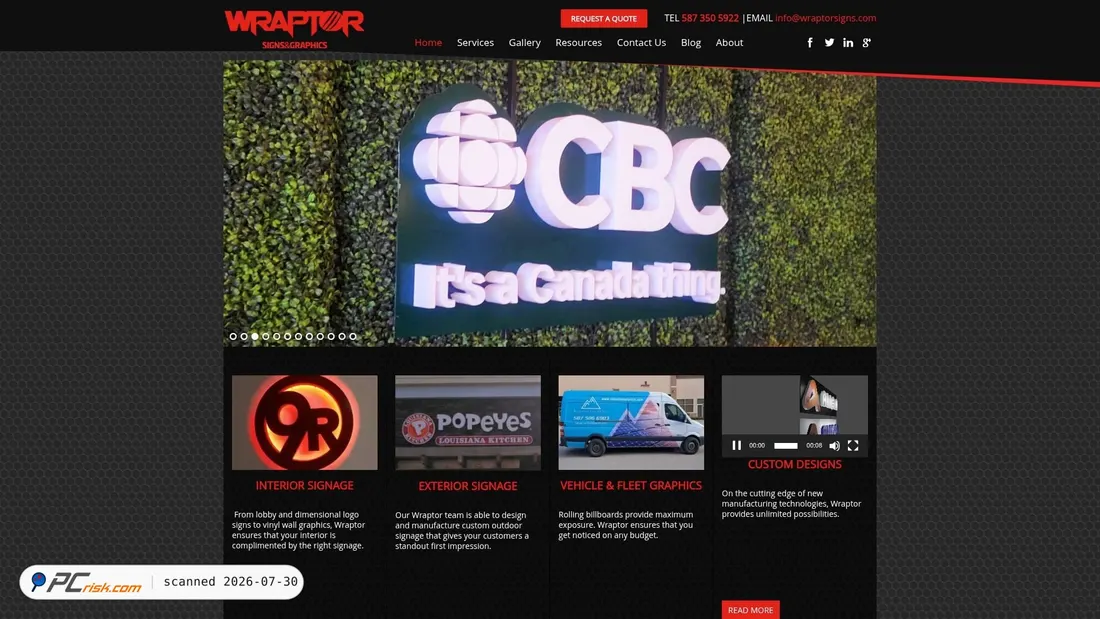 Screenshot of wraptorsigns.com