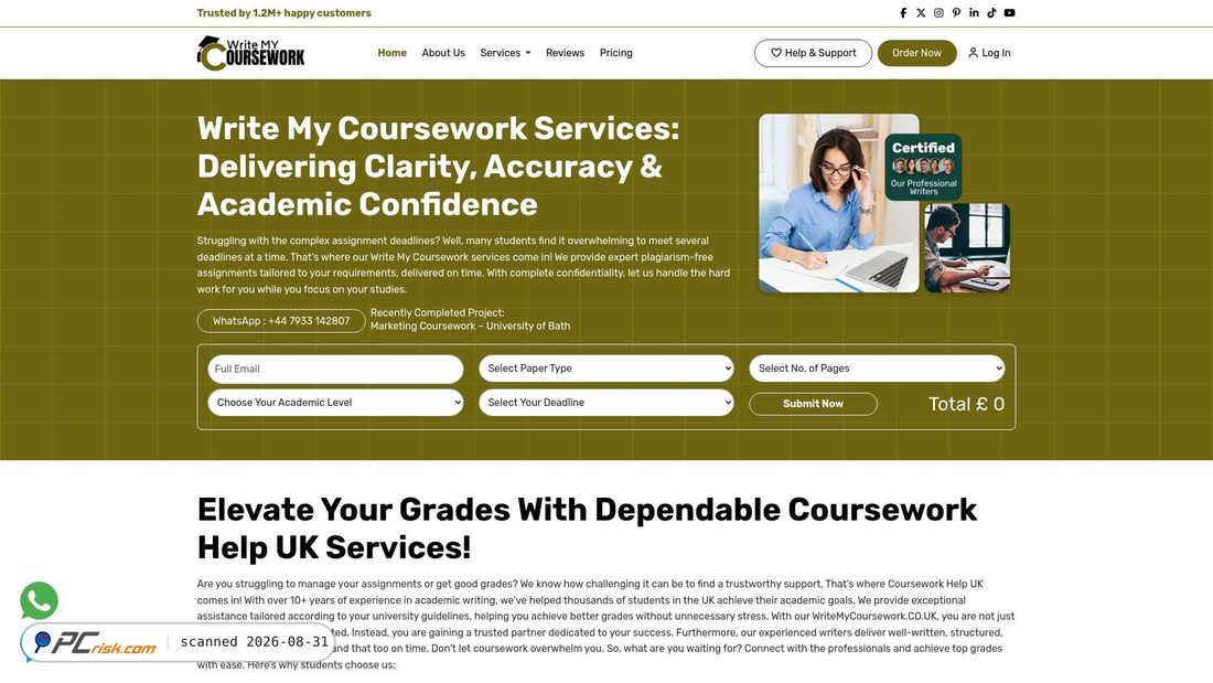 Screenshot von writemycoursework.co.uk