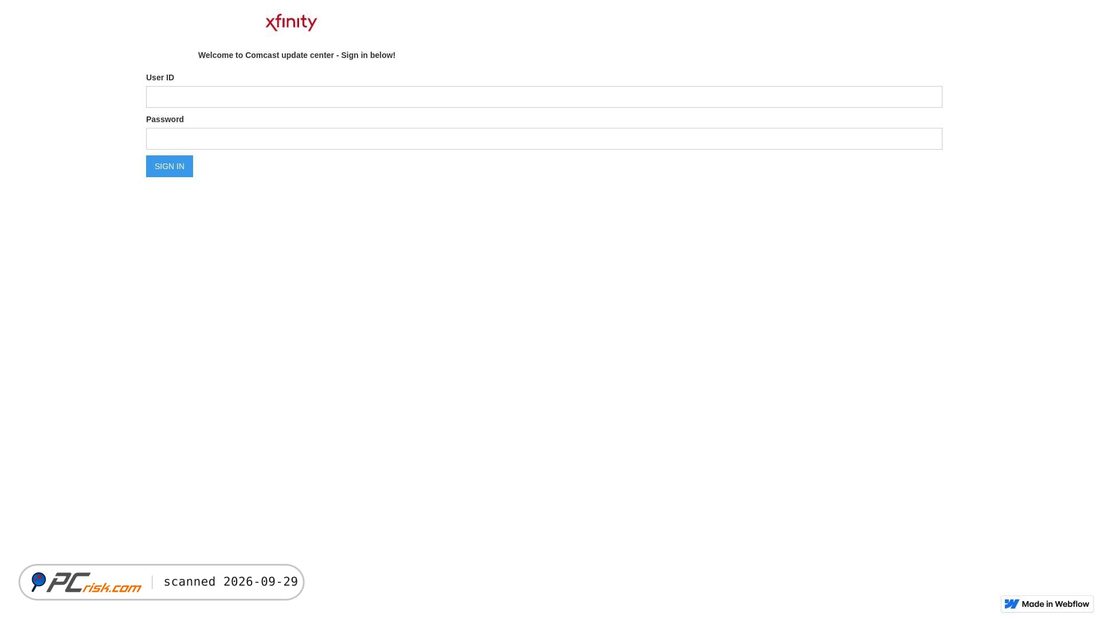 Captura de ecrã de xfinity-security-update.webflow.io