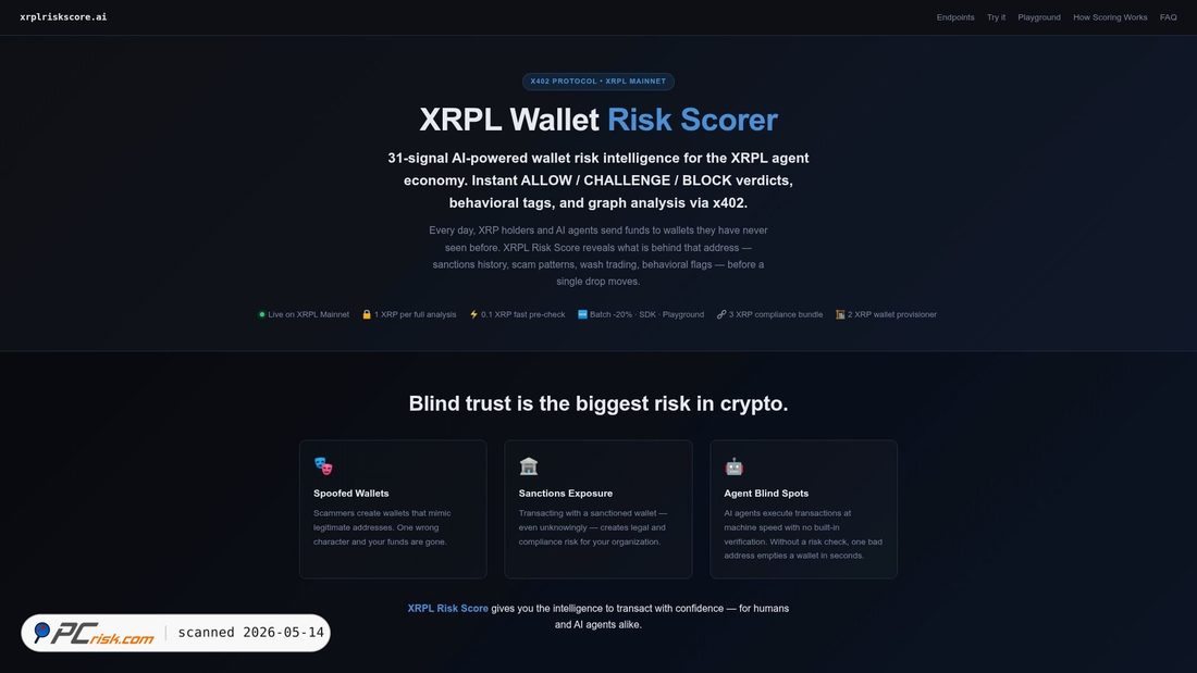 Captura de pantalla de xrplriskscore.ai