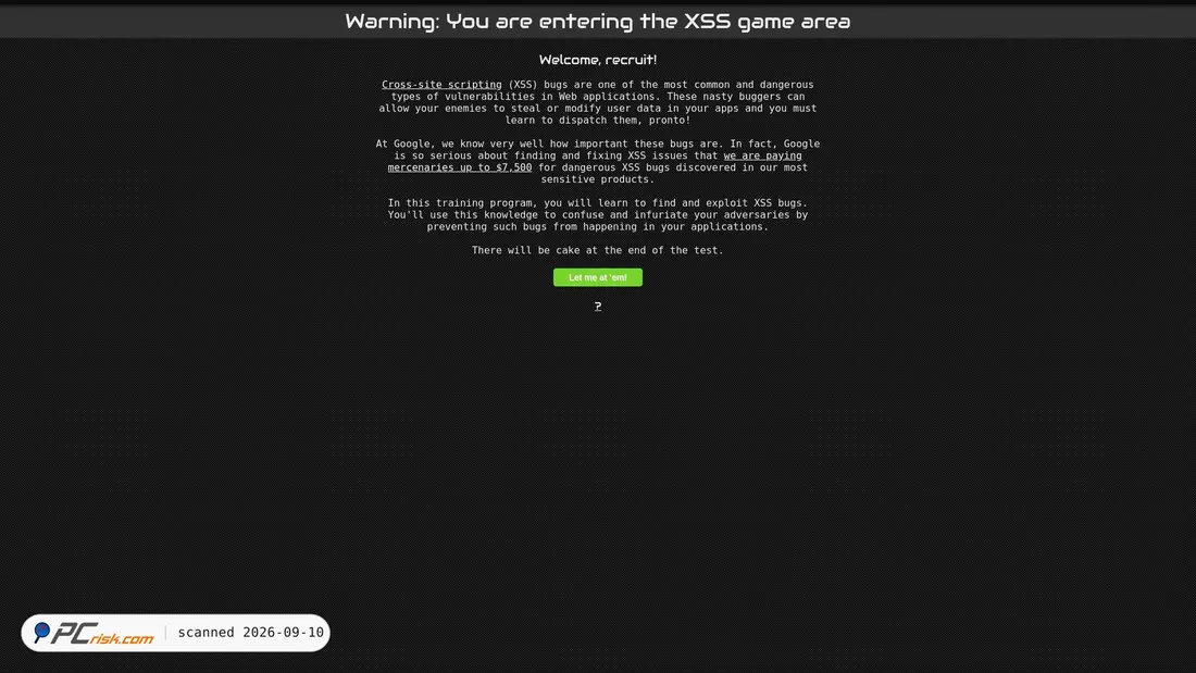 Screenshot of xss-game.appspot.com
