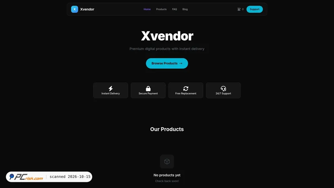 Captura de ecrã de xvendor.sellup.io
