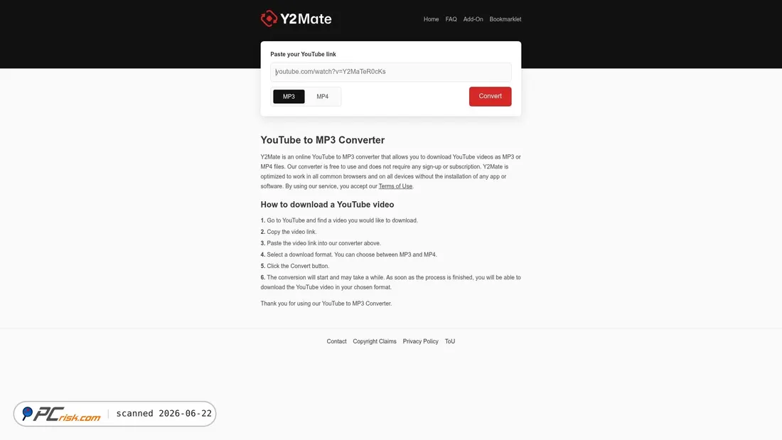 Screenshot of y2mate.nu