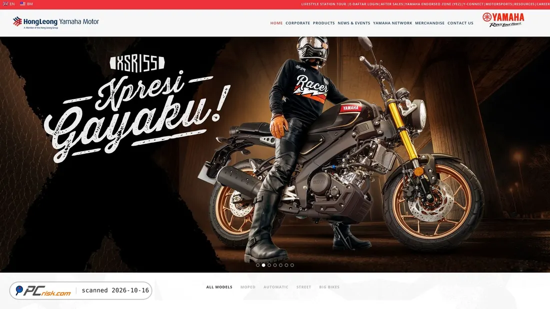 Captura de ecrã de yamaha-motor.com.my
