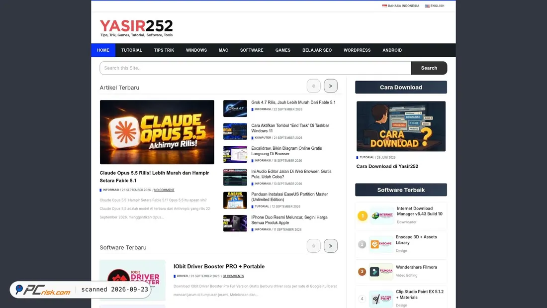 Captura de ecrã de yasir252.com