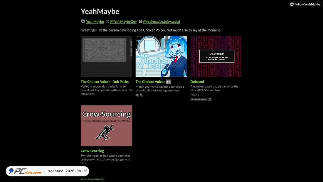 Screenshot von yeahmaybe.itch.io