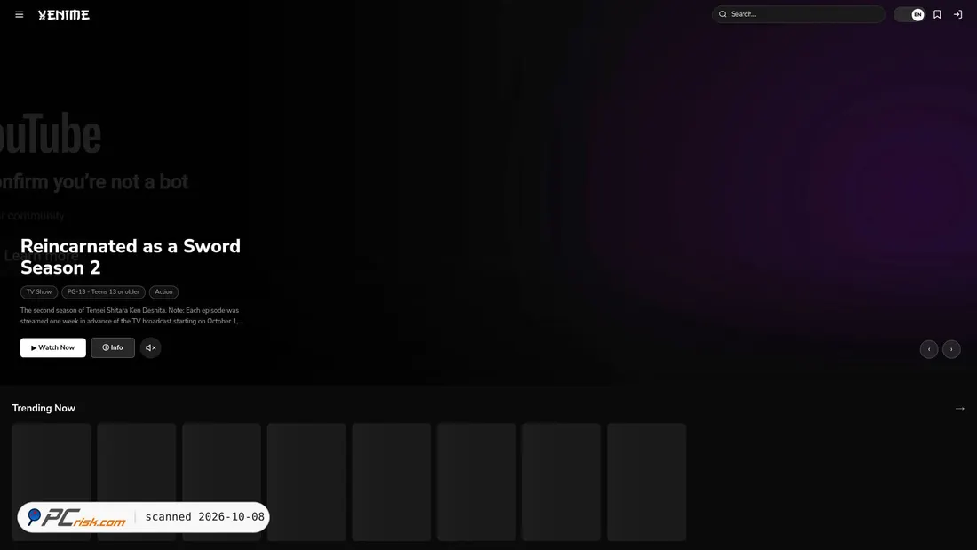 Screenshot van yenime.net