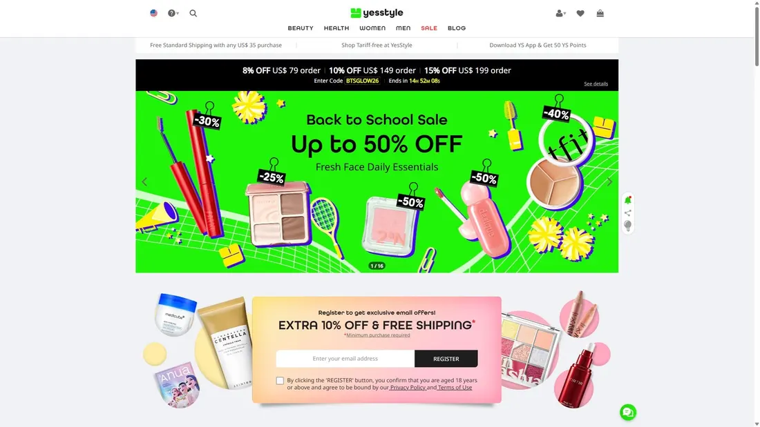 Screenshot di yesstyle.com