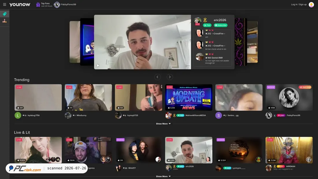 Screenshot of younow.com