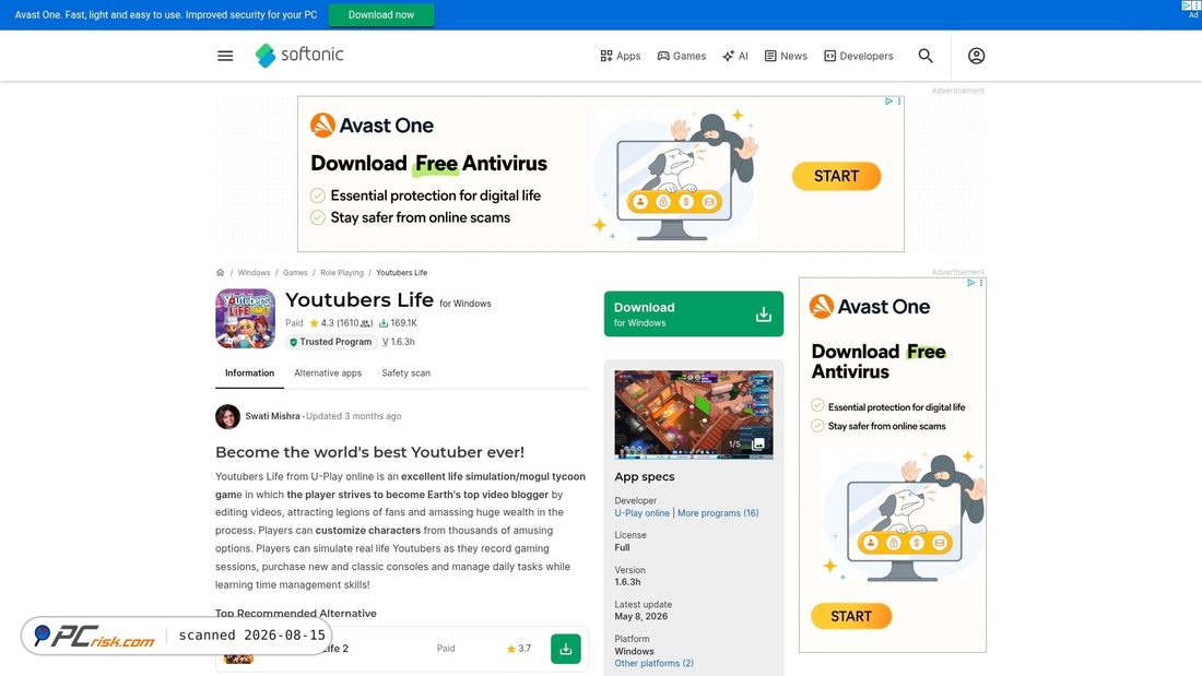 Screenshot von youtubers-life.en.softonic.com