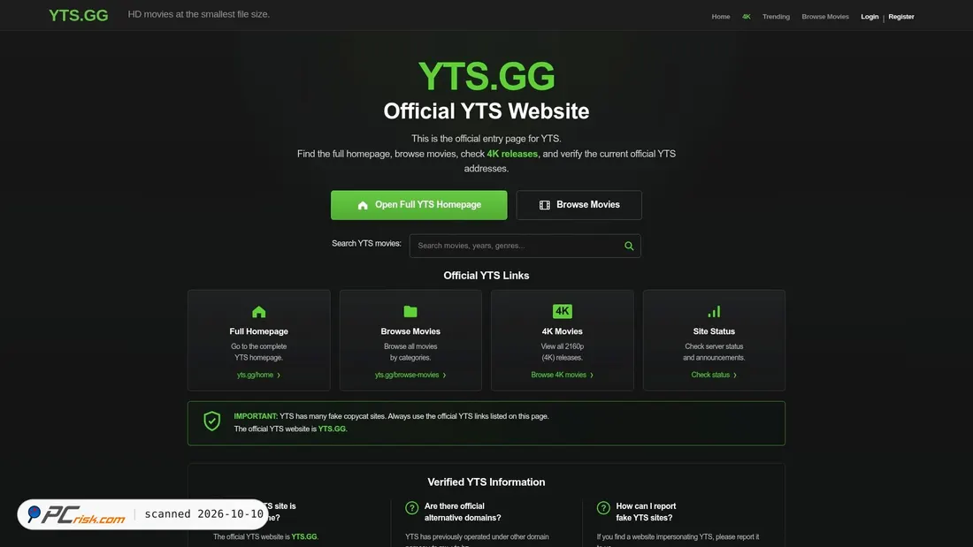 Captura de pantalla de yts.bz