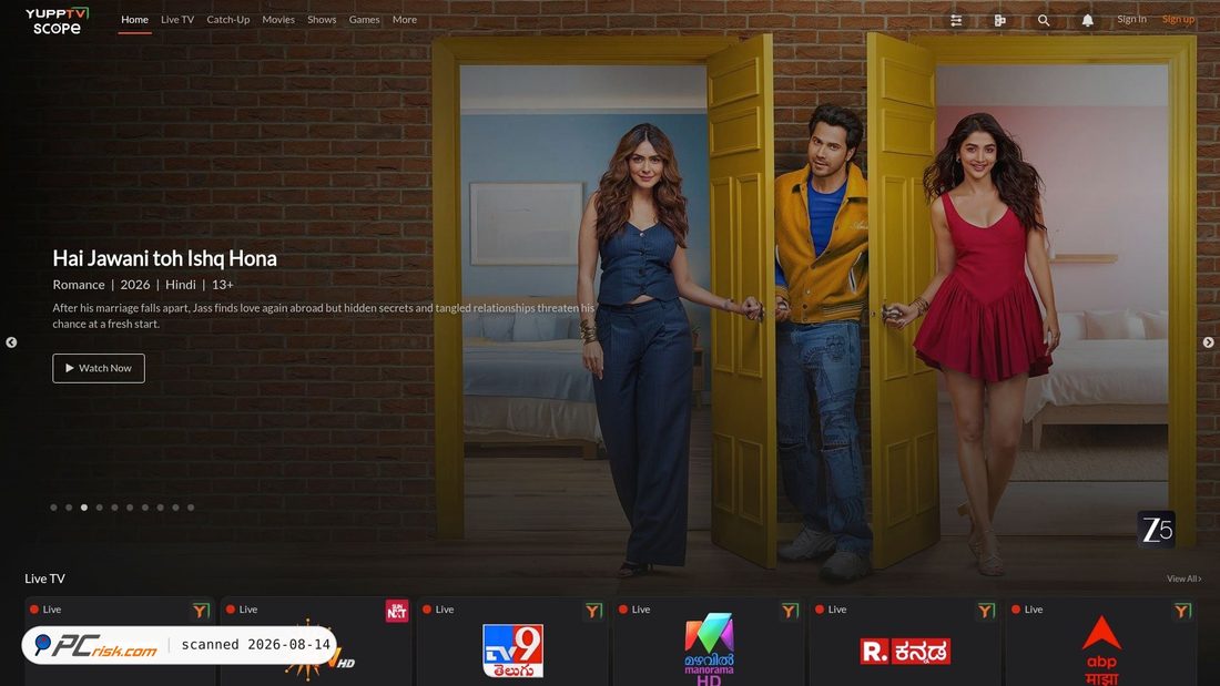 Screenshot of yupptvscope.com