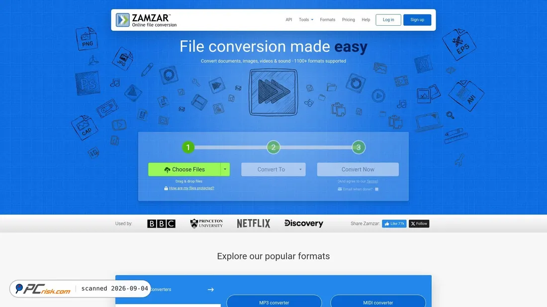 Screenshot von zamzar.com
