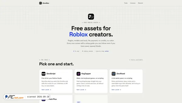 Screenshot di zerodev.tools