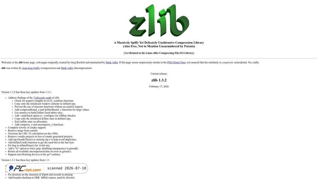 Screenshot of zlib.net