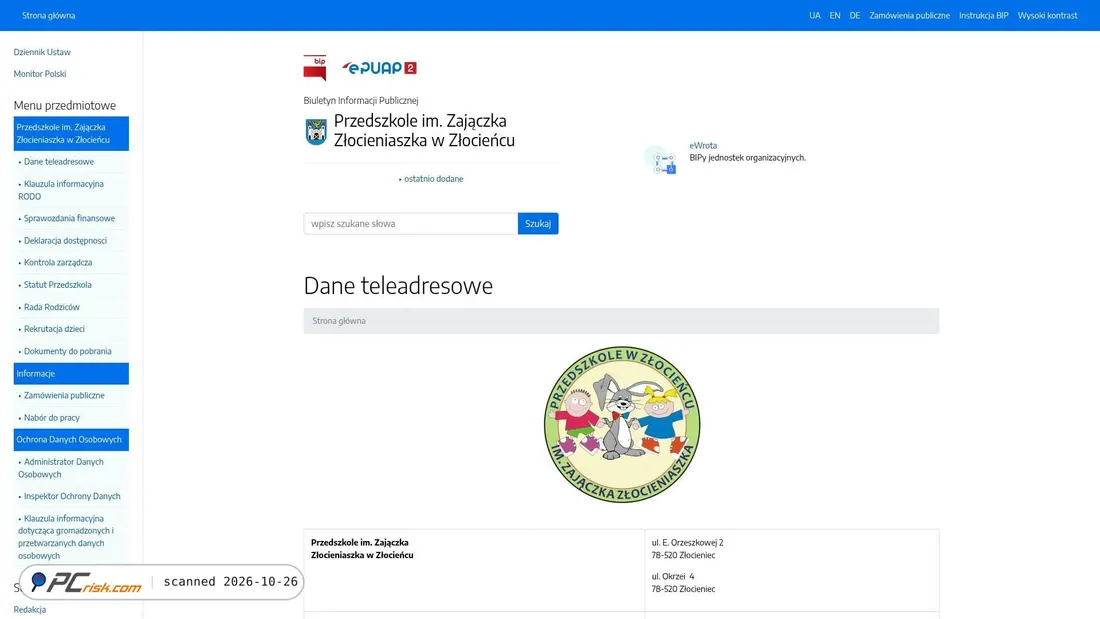 Screenshot of zlocieniec-przedszkole-bip.alfatv.pl