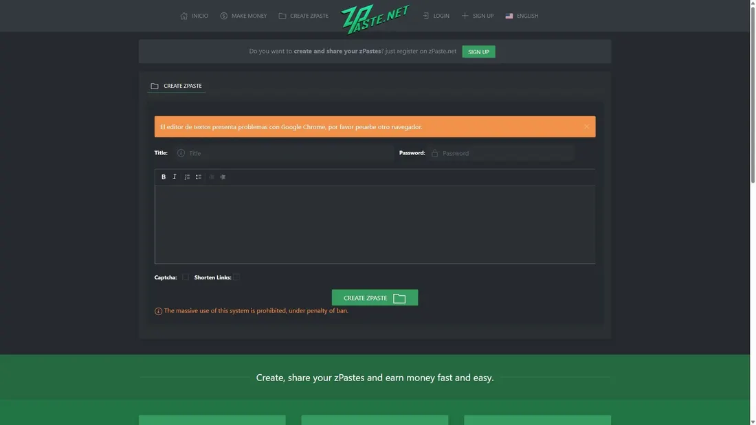 Screenshot von zpaste.net